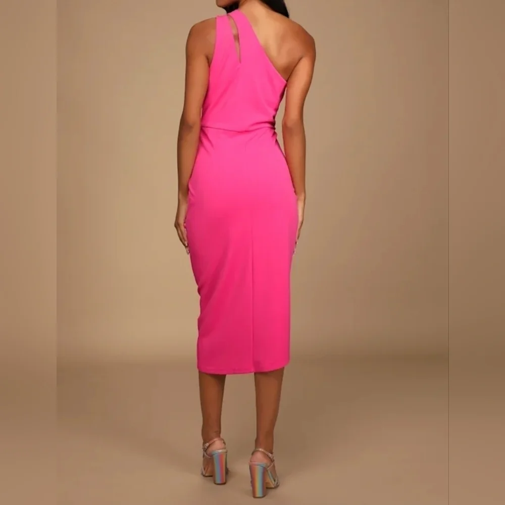 Lulus So Flirty Hot Pink One-Shoulder Cutout Asymmetrical Dress Womens
